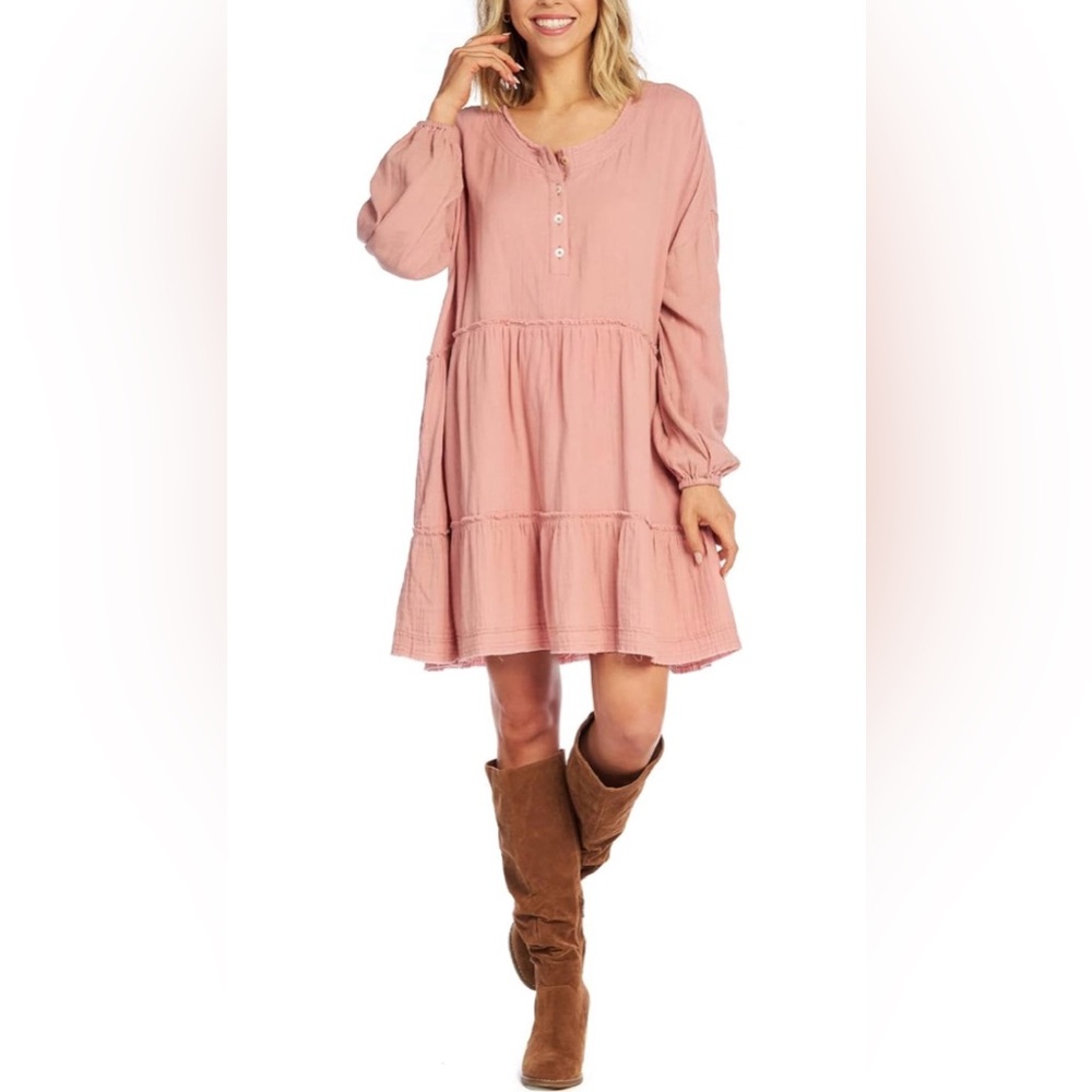 New Mud Pie Kynlee Dress Rose Pink Women’s Large Crinkle Cotton Gauze - Picture 9 of 10